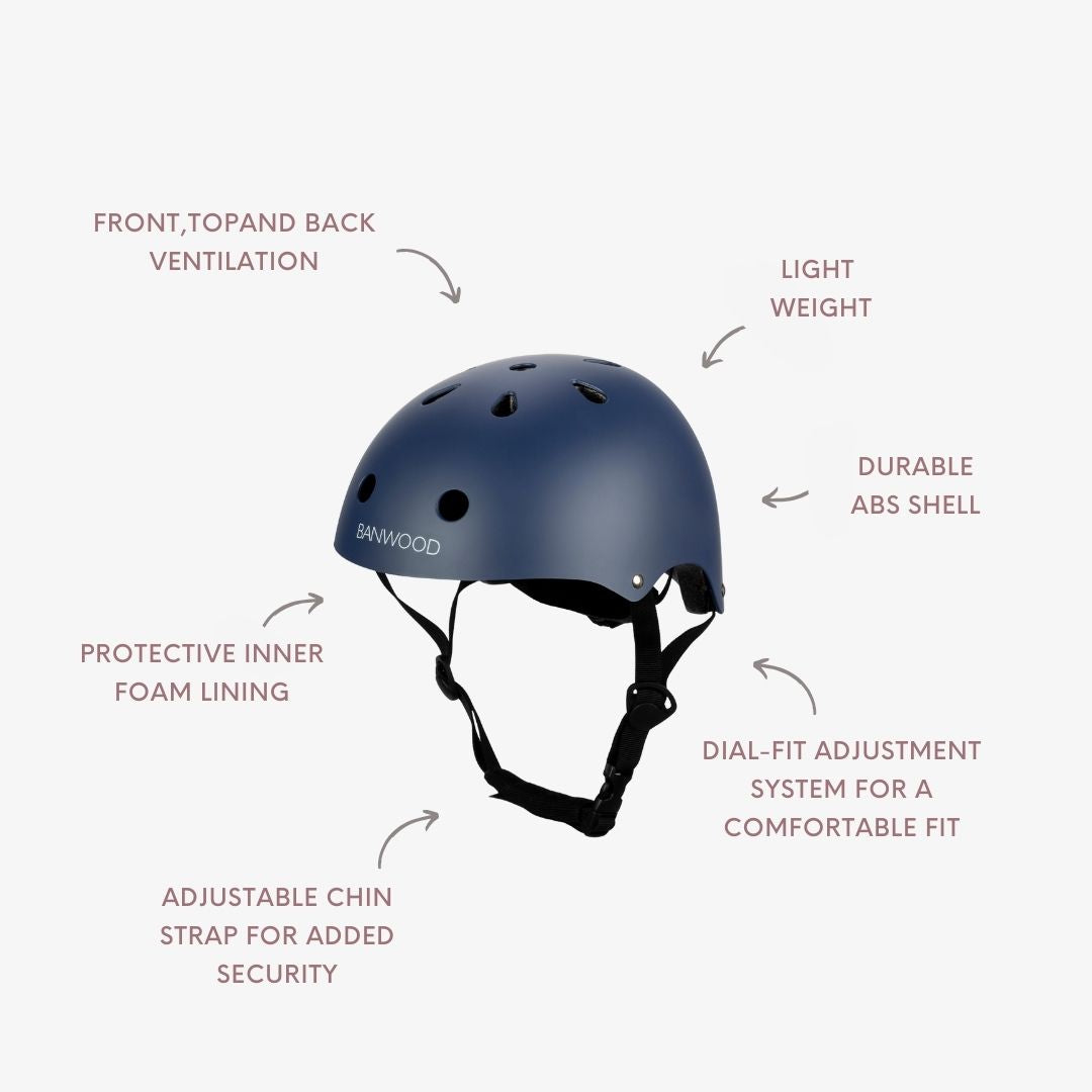 Banwood Navy Blue kids helmet — strap and buckle detail