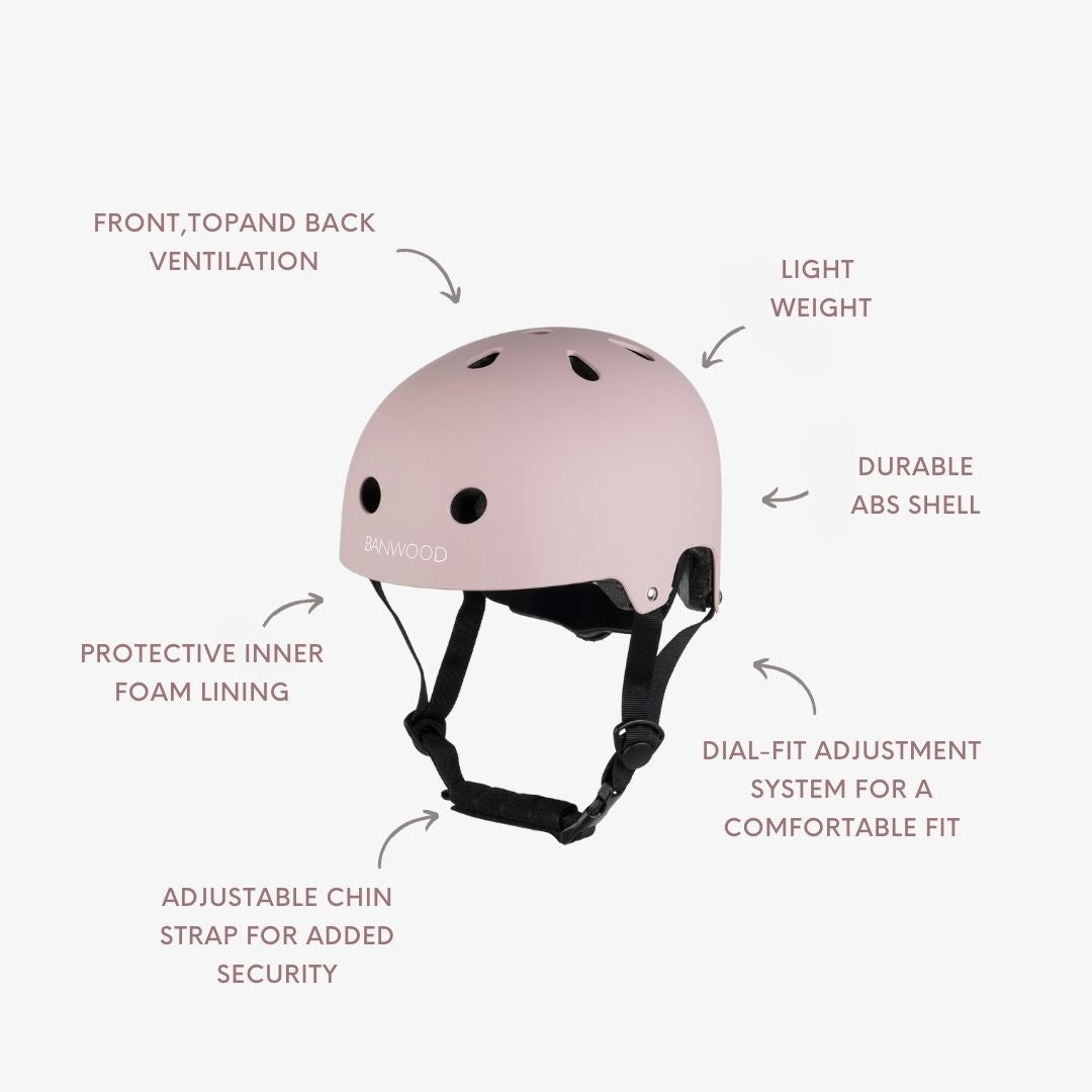 Banwood Dusty Pink kids helmet — strap and buckle detail
