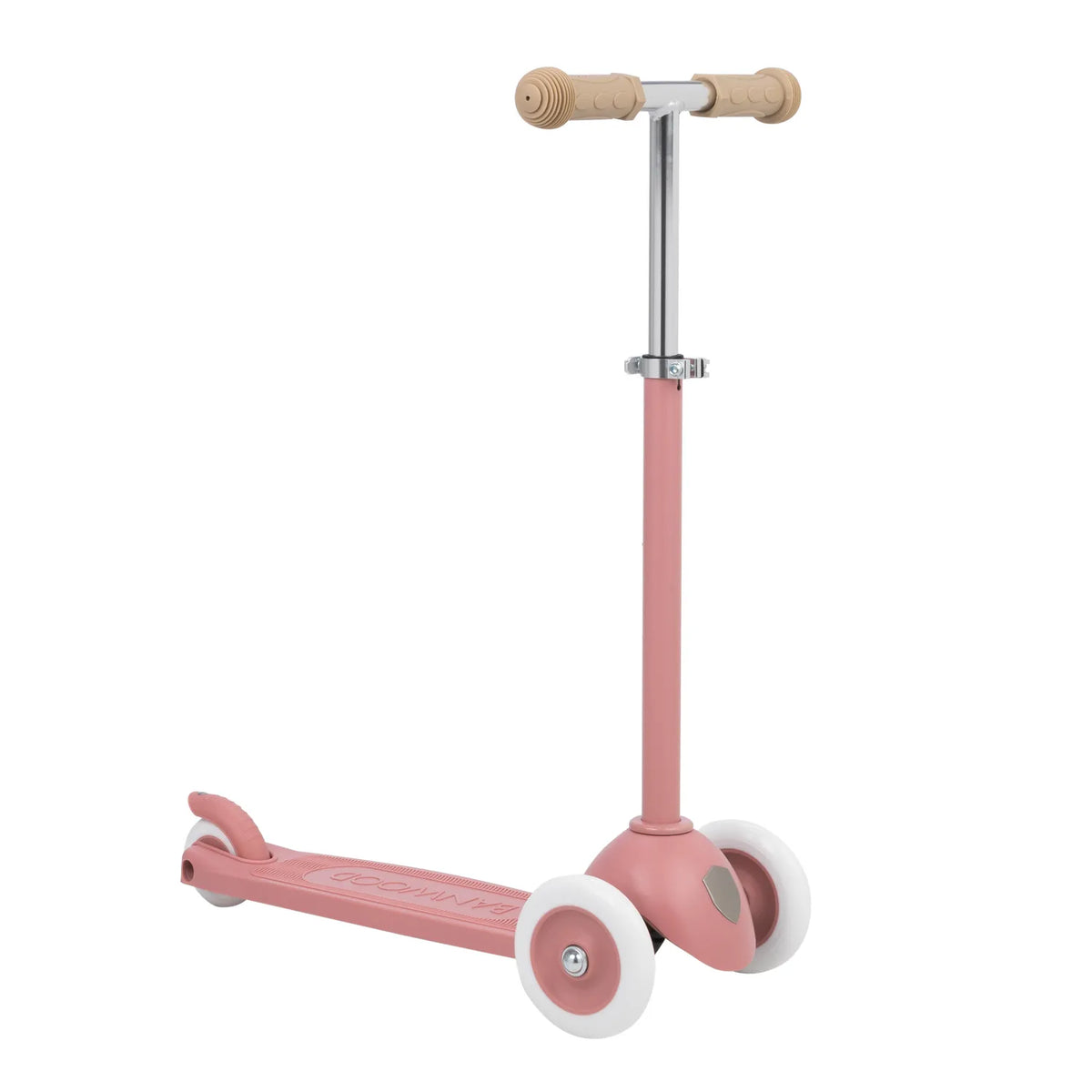 Raspberry Banwood eco scooter made from recycled plastic — side view